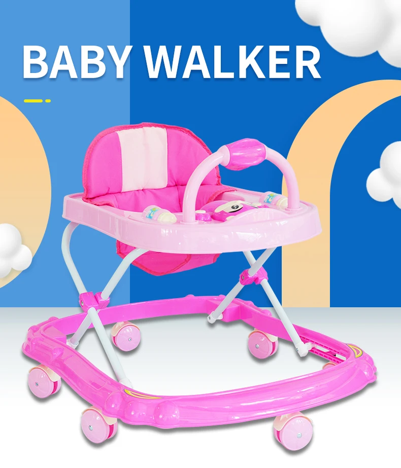 Hot Sale Baby Roller Training Walking Walker Cute with Music Height Adjustable Factory OEM 6 Wheels Baby Walker