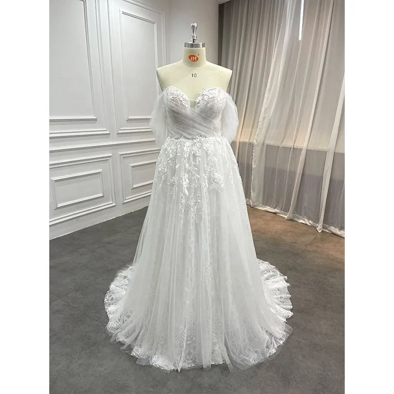 Wholesale Women Off Shoulder A Line Wedding Dresses Modest Pleated Lace Applique Sweetheart Alibaba Bridal Gown