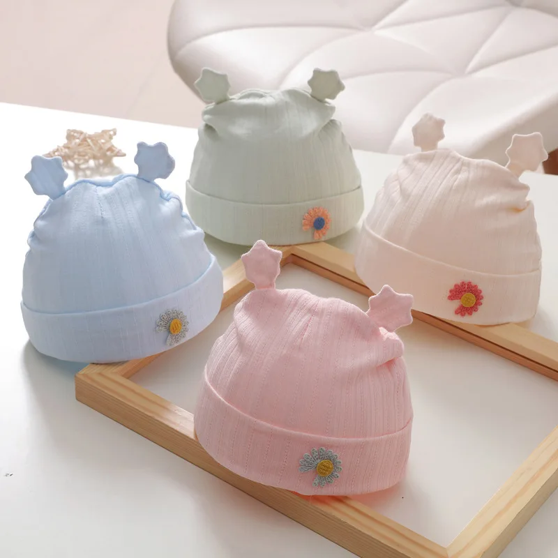 Cute design autumn cotton new born baby knot hat knit