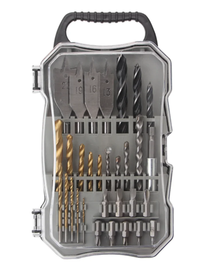 31pcs Combination Drill Bit Set Flat Drill Bit Screwdriver Kit Carpentry Drill Bit Set For Wood Metal Masonry