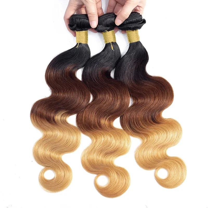 Wholesale Hair Bundles Sew in Human Hair Weave Ombre Hair High Quality Brazilian 100% Remy #1b/4/27 Three Tone Mink YES!