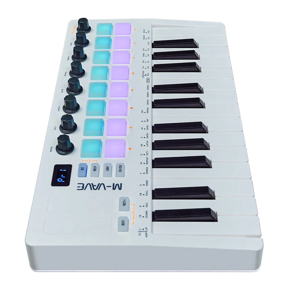 25 Key USB MIDI Keyboard Controller With 16 Backlit Drum Pads Wireless Semi Weighted Professional dynamic key M-VAVE