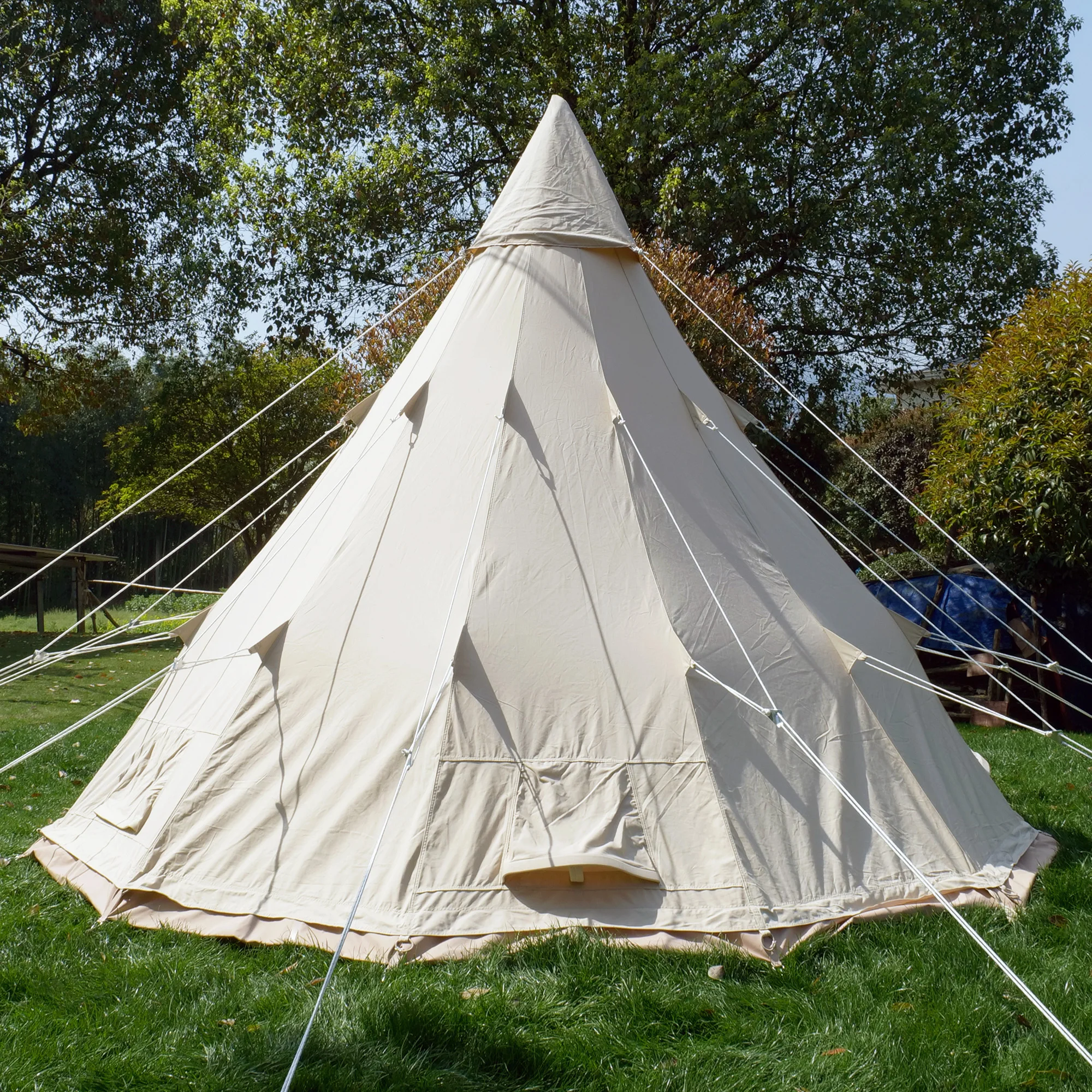 Luxury high quality 100% cotton canvas 5m outdoor glamping picnic indian pyramid camping teepee tipi tent