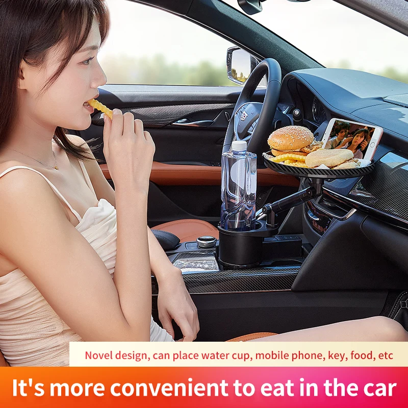 Car Cup Holder With Tray Car Tray For Eating With Phone Slot Multipurpose Cup Holder Tray For Car With 360 Degree Swivel Arm For