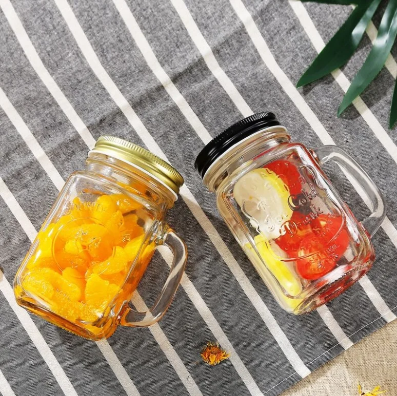 Top Seller Hot Sale Thicken Glass Sealed 16oz Mason jar Clear Cup Light Salad Jam Jar Jars with Lid Lids with Handle
