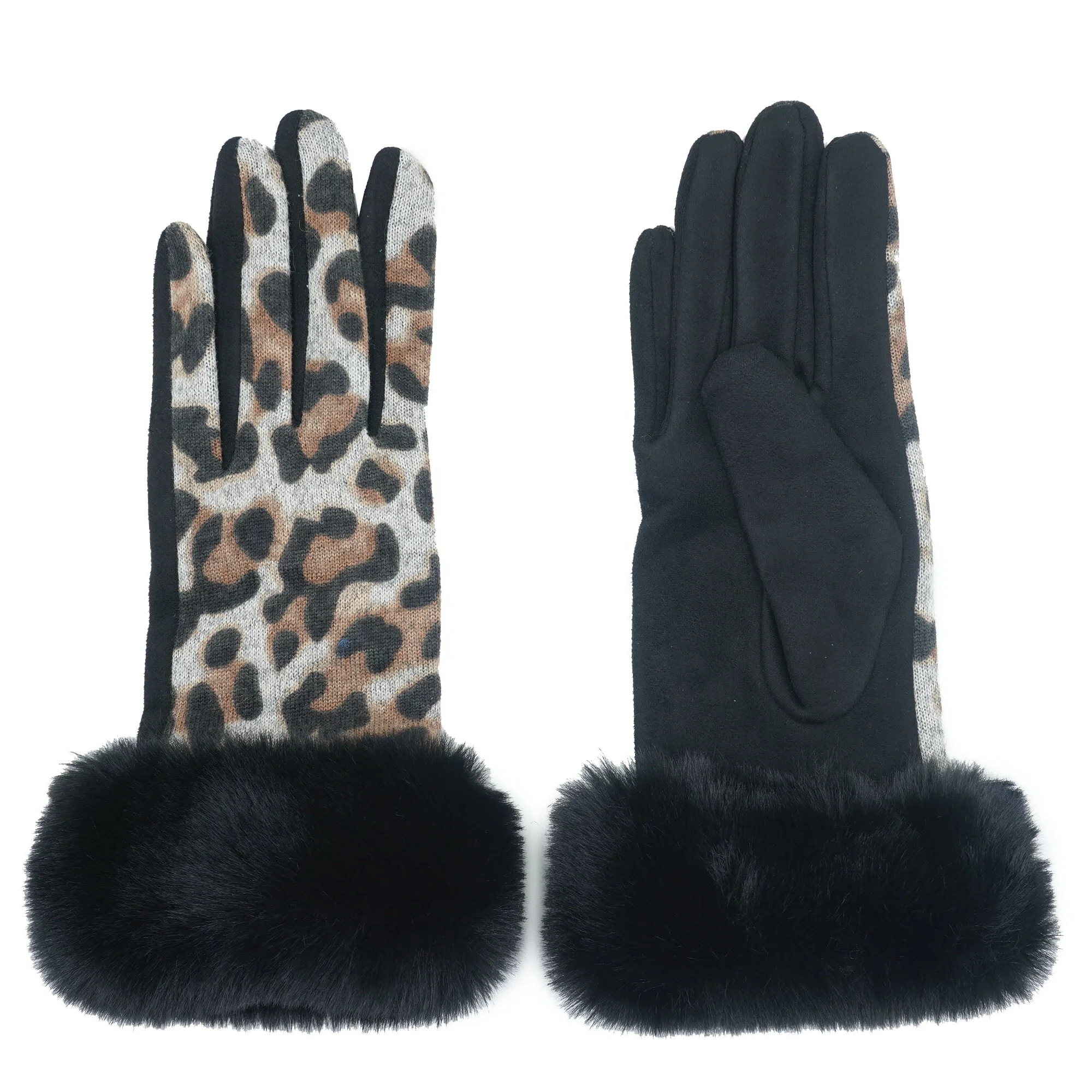 Winter Products 2023 Leopard Print Gloves Girls Women Leopard Printed Glove With Faux Fur Trim On Cuff And Touch screen Fingers
