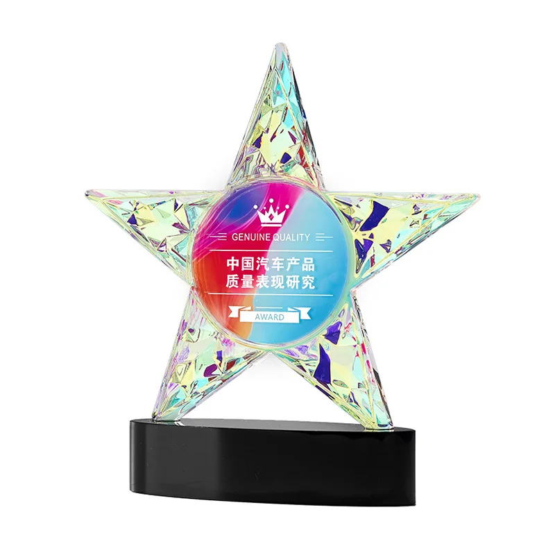 Honor of crystal Colorful UV Printing Star Shape Business Sports Trophy Awards For Gift Souvenir