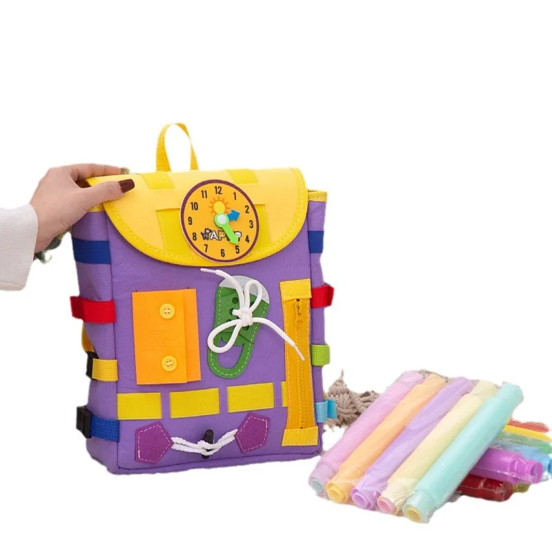 Toddler Children Felt Learning Busy Boards Educational Diy Accessories Motessori Tube Kids Busy Board Backpack For Kids
