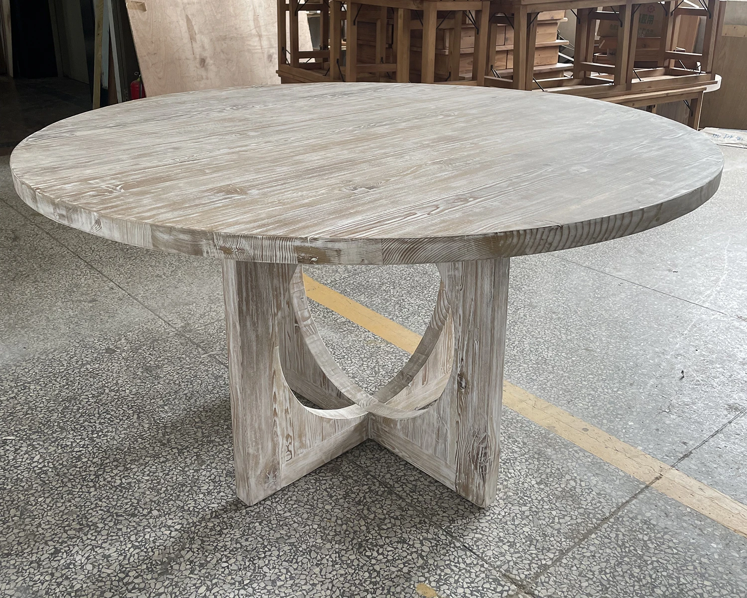 Dining room furniture rustic style white wash reclaimed solid wooded slab round wedding dining table for 6