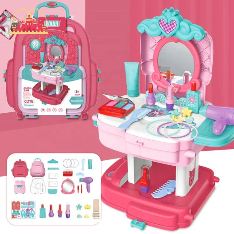 2023 2 in 1 children pretend play backpack plastic dressing table toy SL10D025