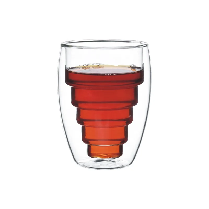 Custom Logo Promotional Double Wall Glass Coffee Mug  Insulated Glass Cups