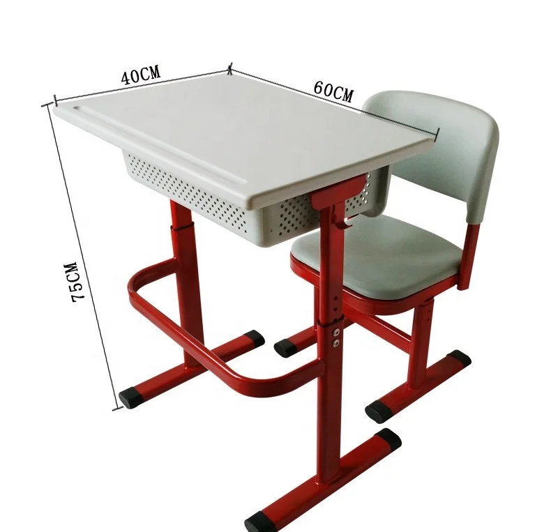Plastic school furniture adjustable single metal study desk and chair for kids and children