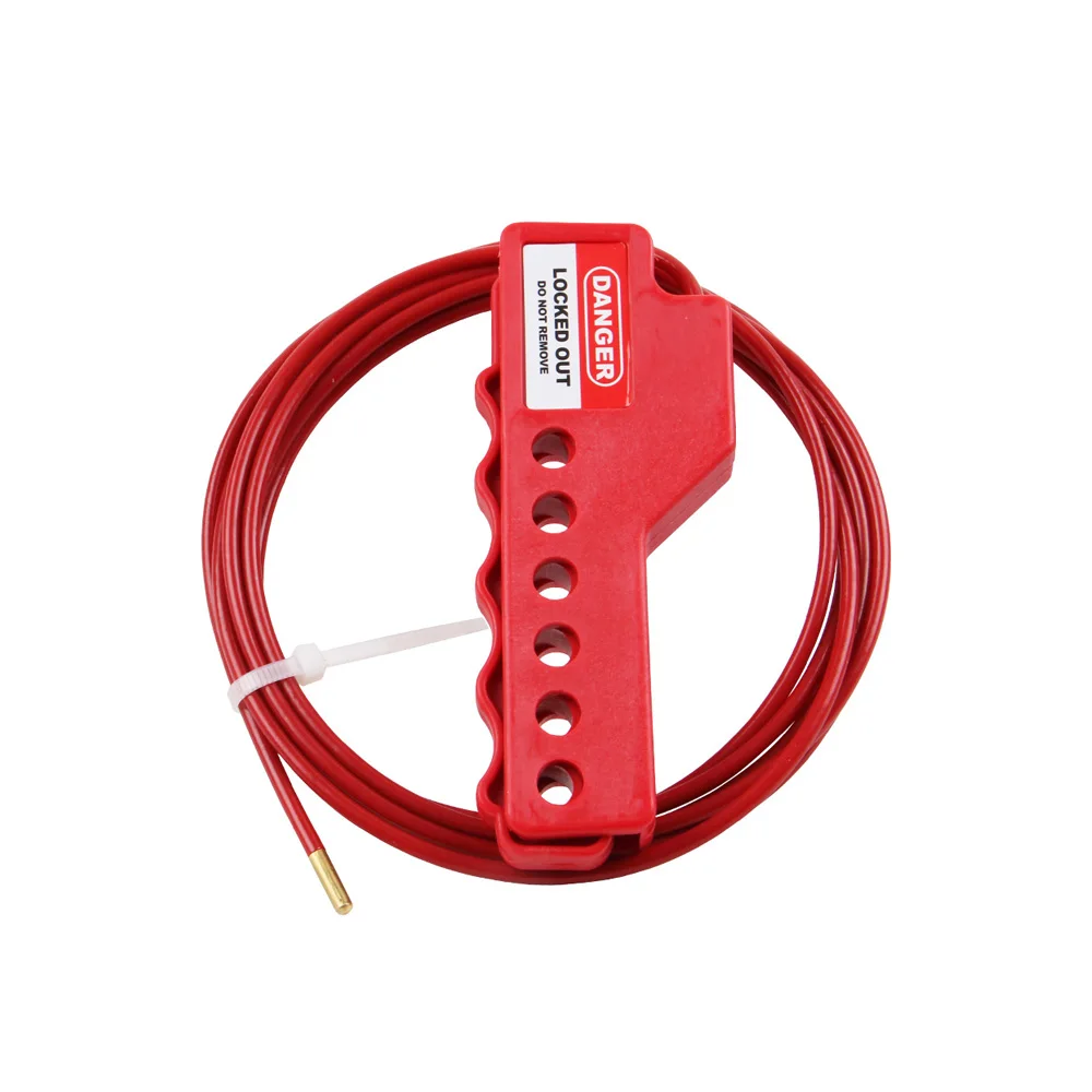 Adjustable Steel Economic Industrial Valve Wire Cable Lockout device with 3.8 mm Insulated Red Cable