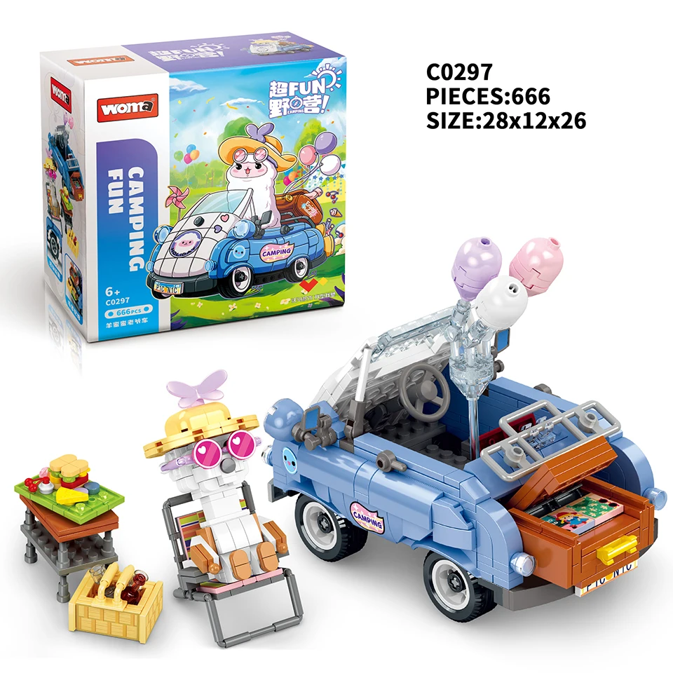 WOMA TOYS C0297 CPC Kids Educational Assemble Animal Camp Car Beach Buggy Building Blocks Brick Set Decompression Juguetes