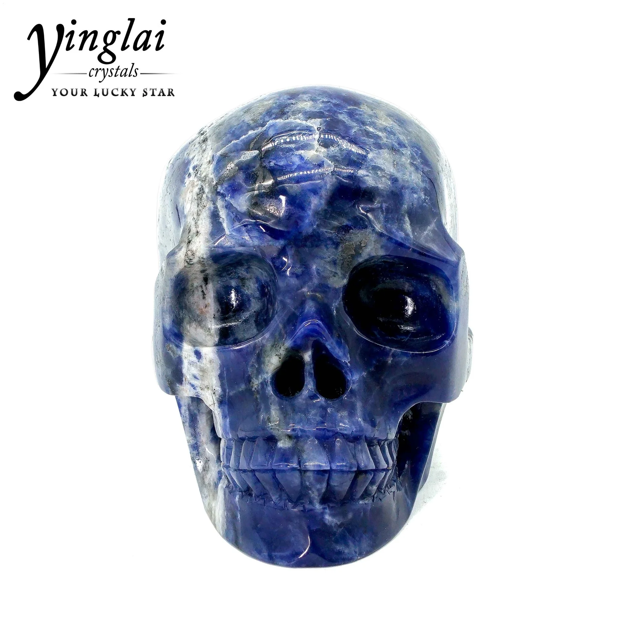 Wholesale natural gemstone folk crafts healing hand carved stone blue sodalite crystal skulls