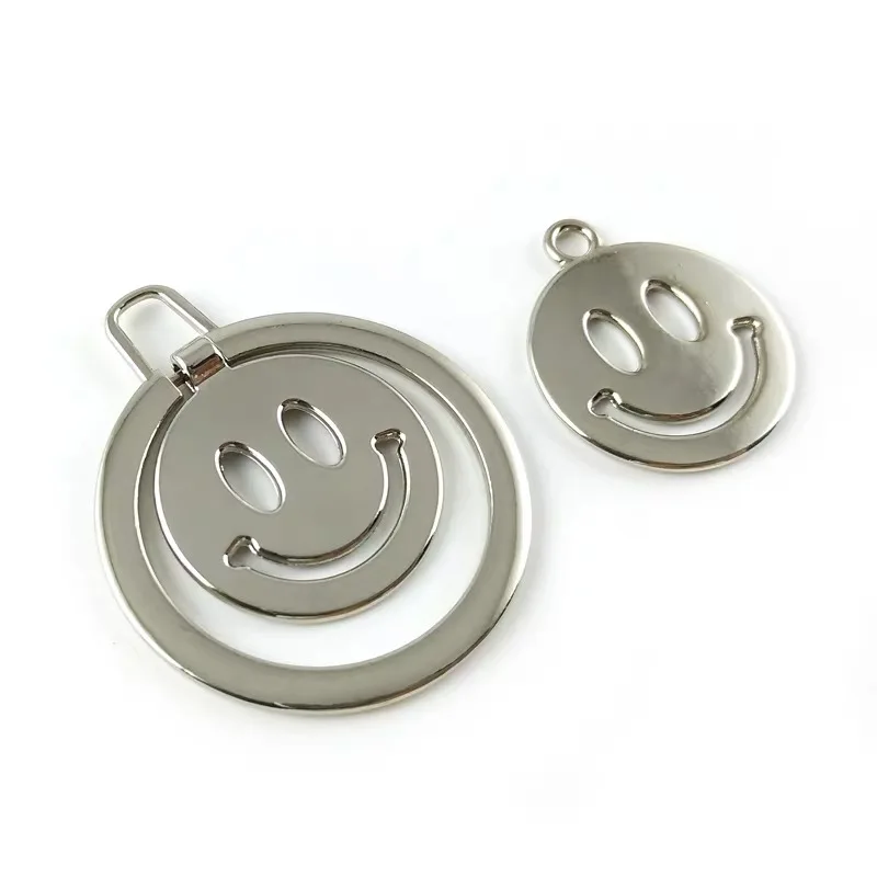 wholesale smile face metal zipper pulls 5# nylon zipper puller for bags