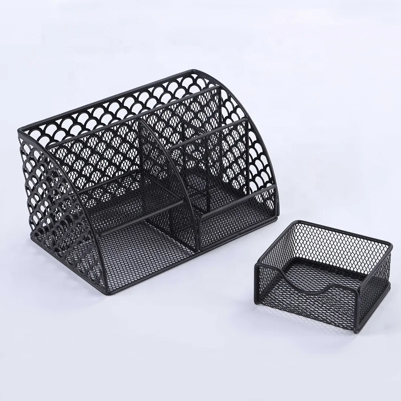 Home office metal black mesh table organizador de escritorio organizer metal 6 compartments with drawers