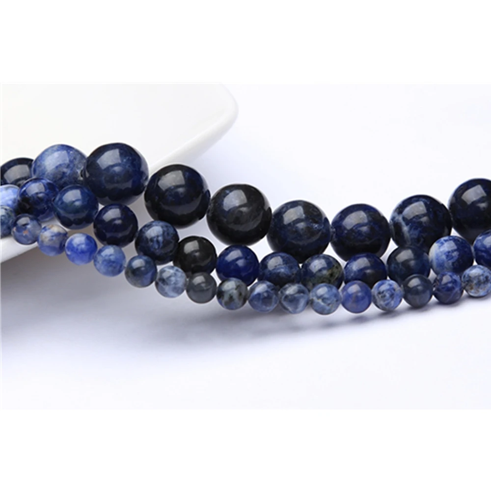 Yiwu Natural Stone Supplier Deep Blue Sodalite Polished Loose Round Beads White Pattern Lace Sodalite Beads for Jewelry Making