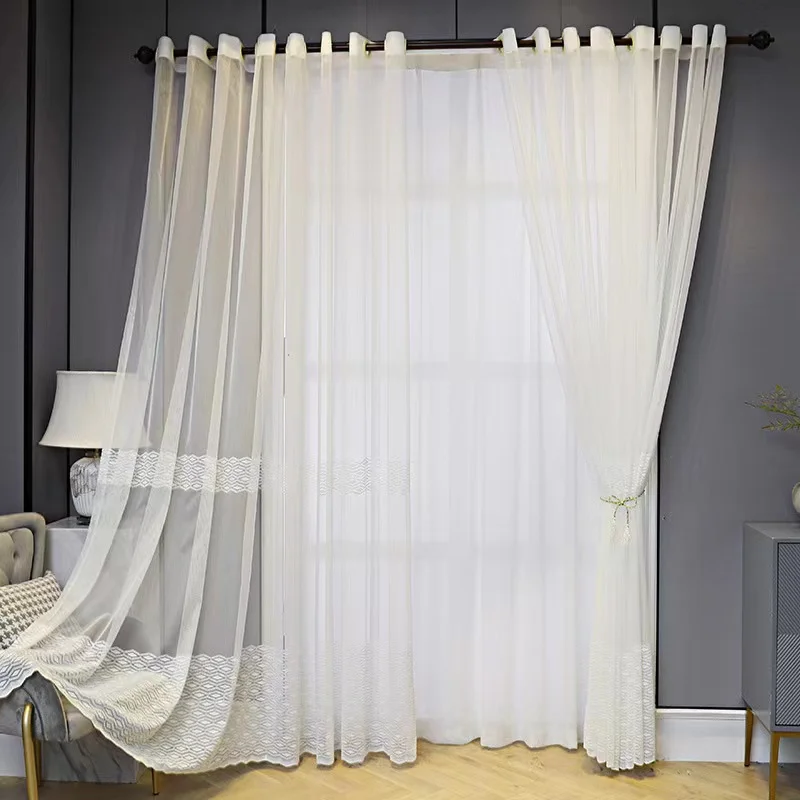 Simple and modern style printing white sheer embroidered voile curtain for bedroom living room