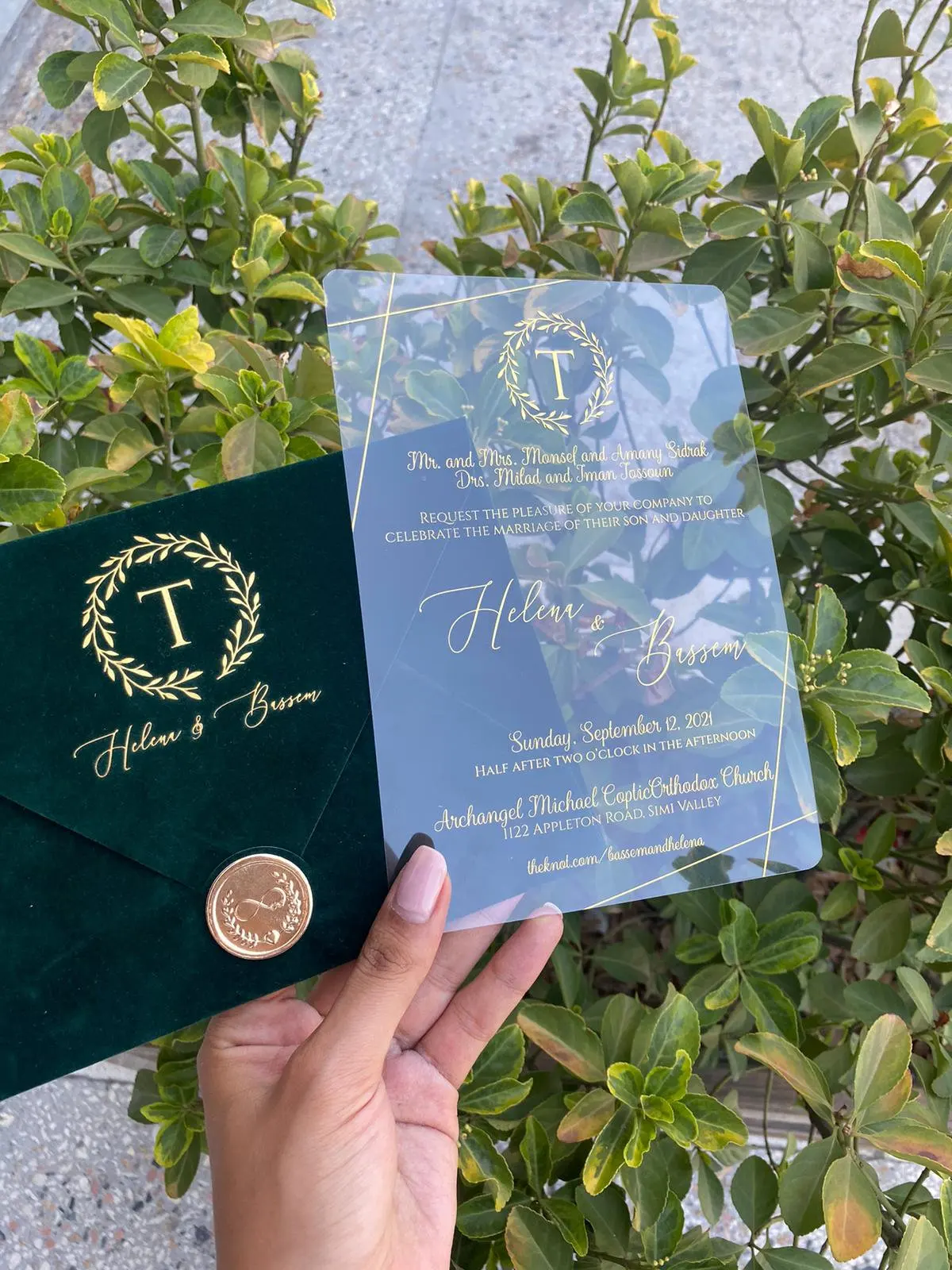 Wholesale custom printing green emerald velvet envelop acrylic card for rustic weddings