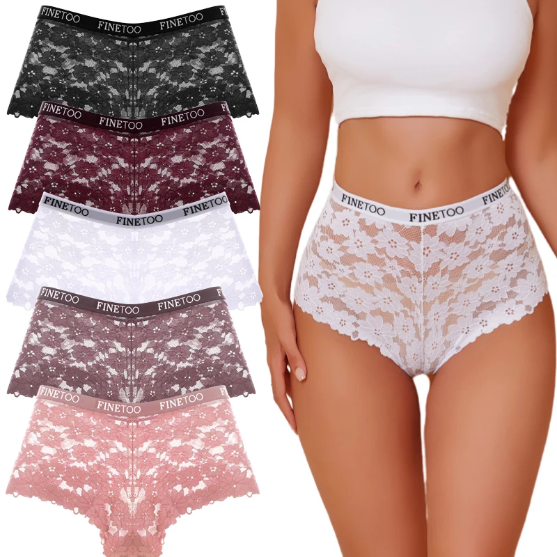 FINETOO New Sexy Flower Lace Women Shorts Comfortable New Design Girls Hot Boxers Breathable Solid Hollow Sexy Underwear Ladies