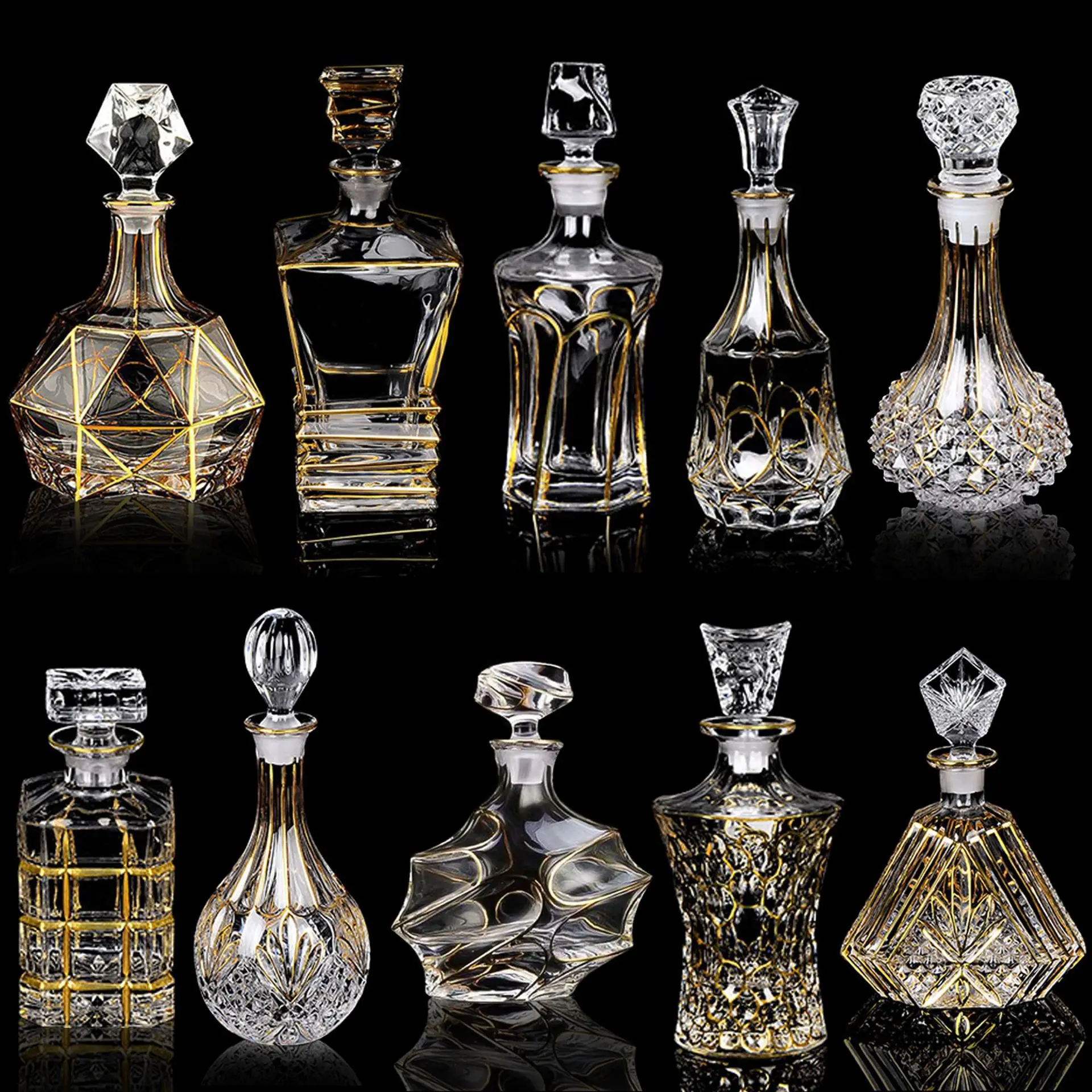 HUAHANGNA Support Custom Logo Crystal Clear Glass Decanter for Whiskey Liquor Brandy