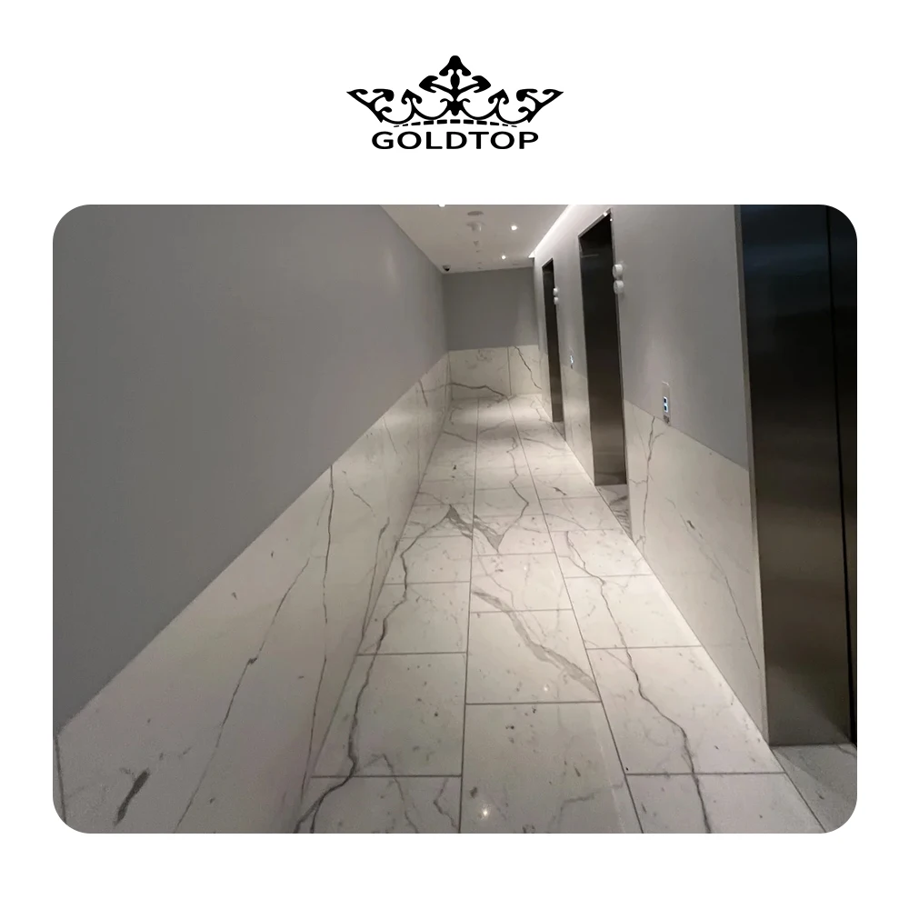 GOLDTOP OEM/ODM Marmore Fayans Hot Sale Polished Italy Calacatta White Wall Floor Marble Tiles for AURA BY AQUALAND