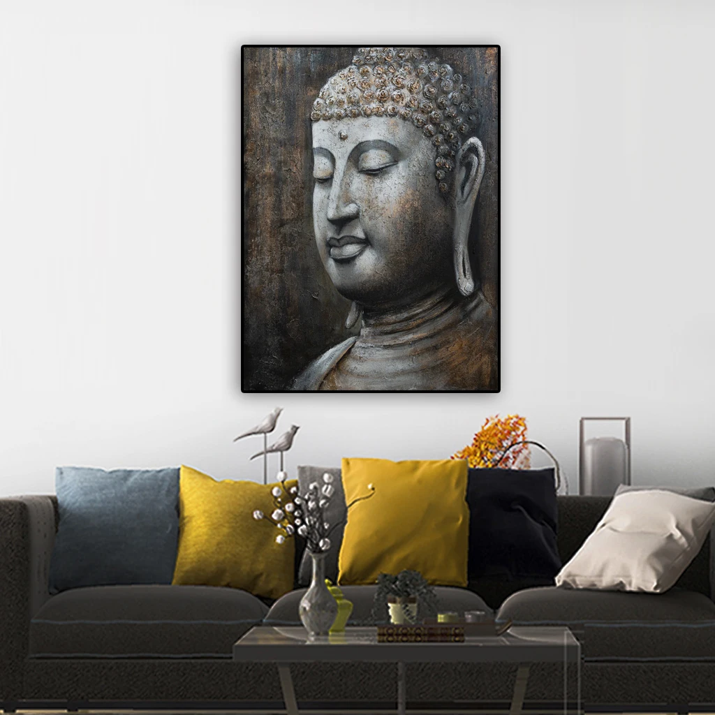hot selling buddha canvas wall art hand painted indian buddha painting with frame