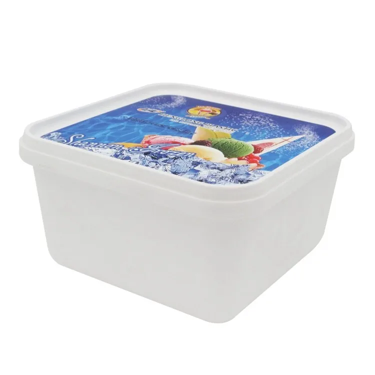 1.5L IML plastic ice cream containers custom square ice cream packaging with Lids