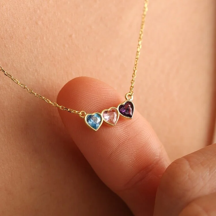 custom family love  jewelry 925 sterling silver heart shape cz family birthstone necklace wholesale