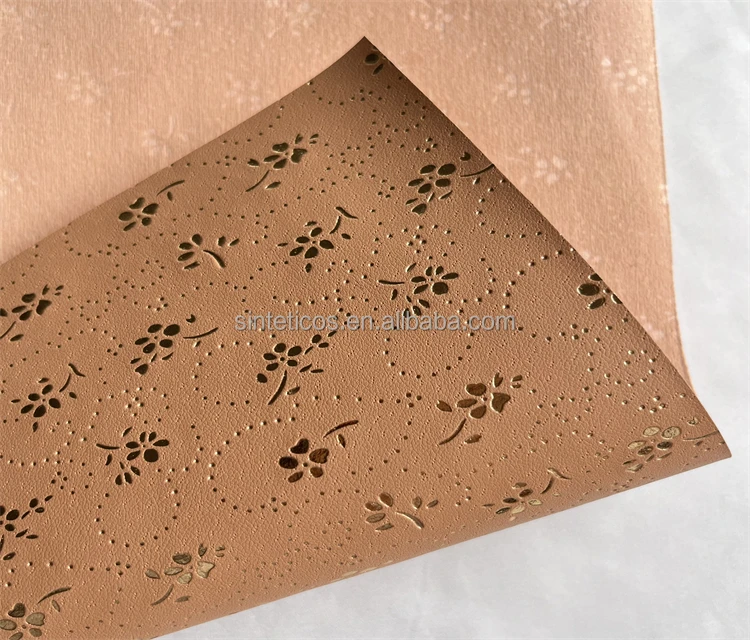 #6A118, PU Synthetic Leather Clover Stamping for Shoes Lining, Nonwoven Backing (PU Sinteticos, Cuero Sinteticos Para Forro)