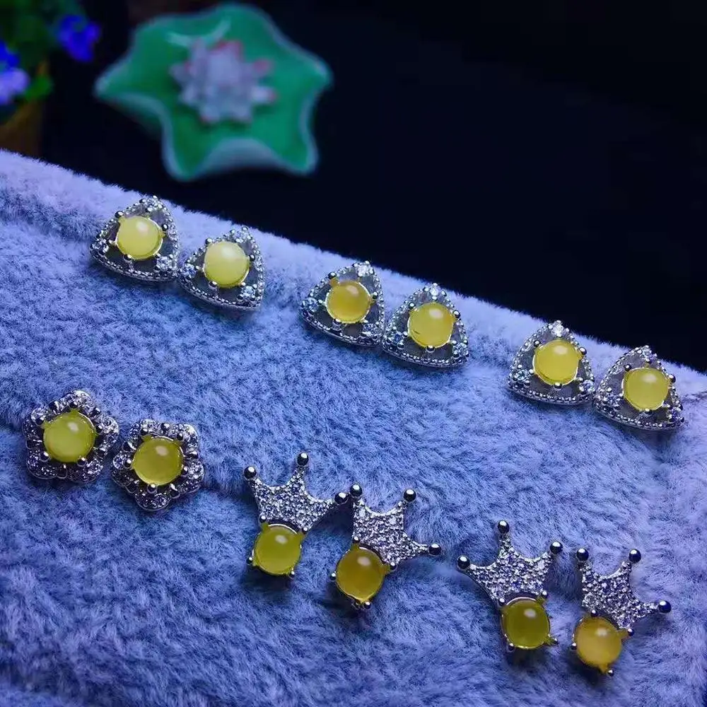 
5mm Beeswax Amber earrings fashion silver jewelry 925 sterling ear rings 