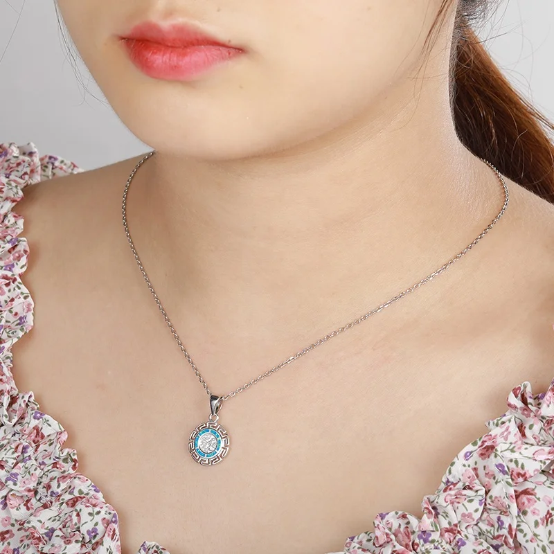 
Dainty Coin Necklace silver Gold Plated Vintage Hammered Pendant Worship Medal Greek Character Carving Opal Necklace Chain 