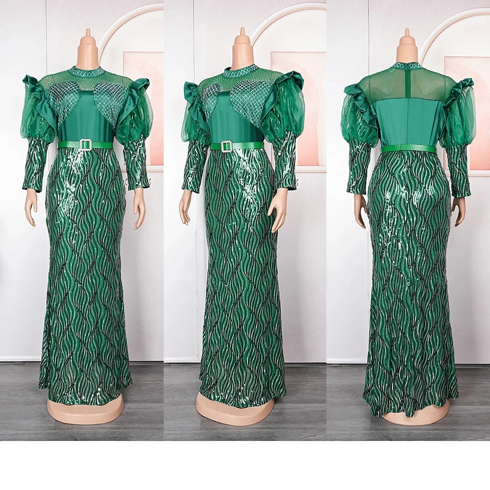 Plus Size African Dubai Luxury Sequin Evening Party Long Dresses for Women Ankara Turkey Outfits Gowns Africa Clothing