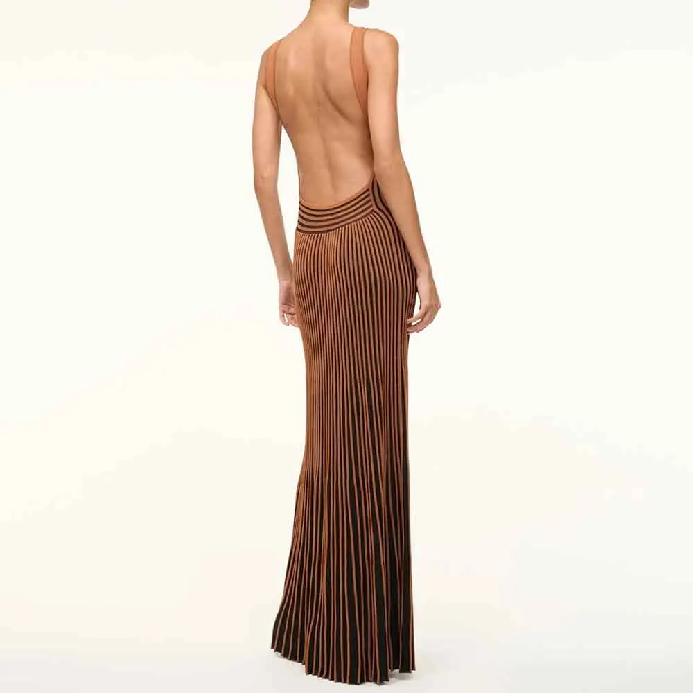 Knitwear Manufacturer Custom Sleeveless Midi-length Dress Rib Knit Slip-on Dress Deep V Neckline Knitted Dresses For Women