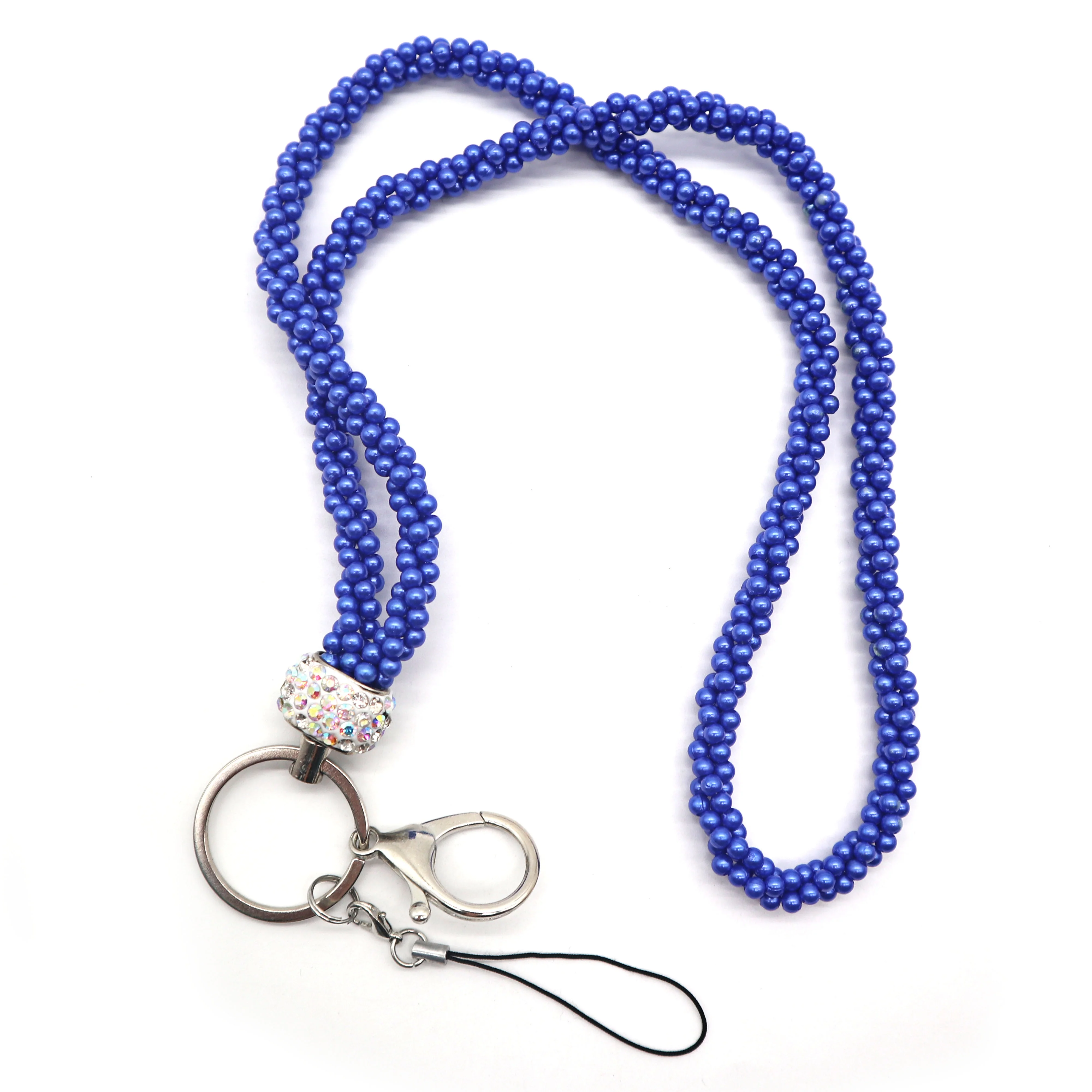 Royal blue strap lanyard bead lanyard for mobile phone chain teacher  Pearl Lanyard