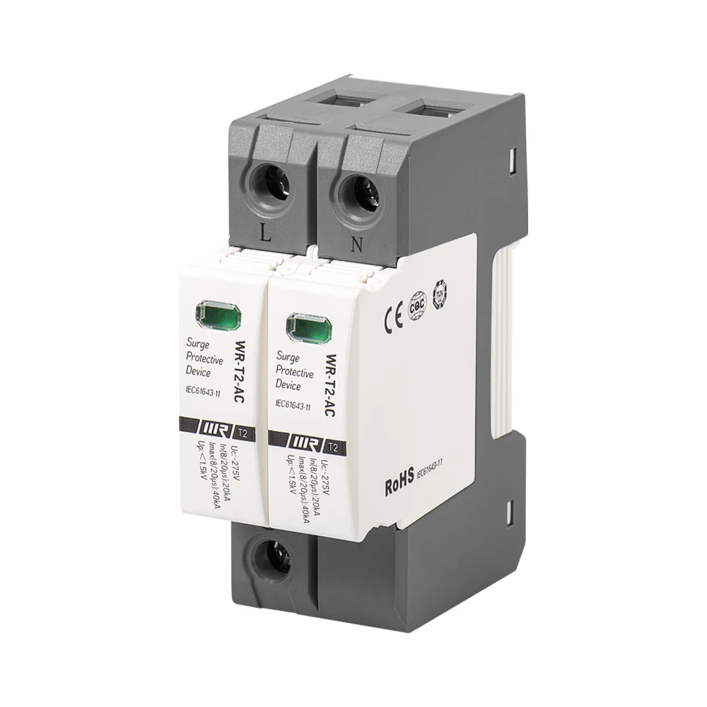 Pluggable T1+T2/Class B+C 2P AC 275V/385V 20kA 50kA surge protection SPD