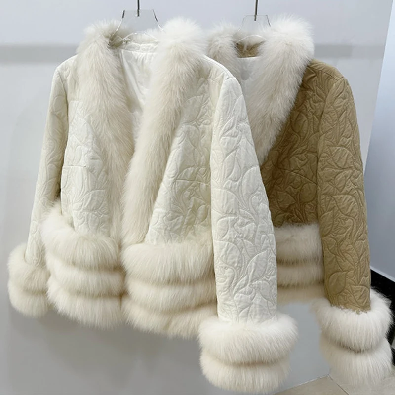 New arrival real fox fur trim down coat women fashion fur style winter jackets custom logo luxury lady fur coats