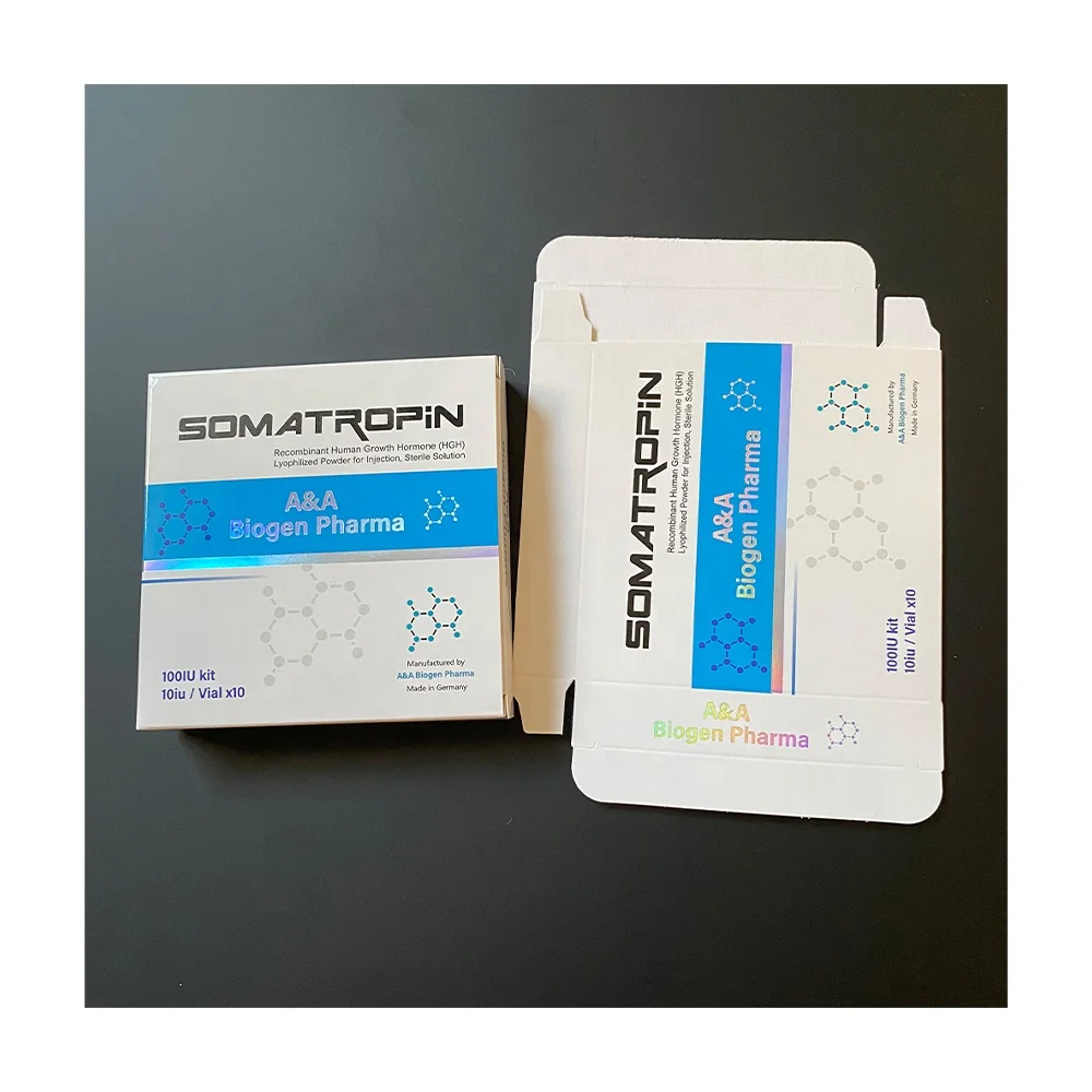 Easy folding paper color box hgh peptide lean bottle packaging 10iu/vial x 10 hgh ampoules vial box with label and tray