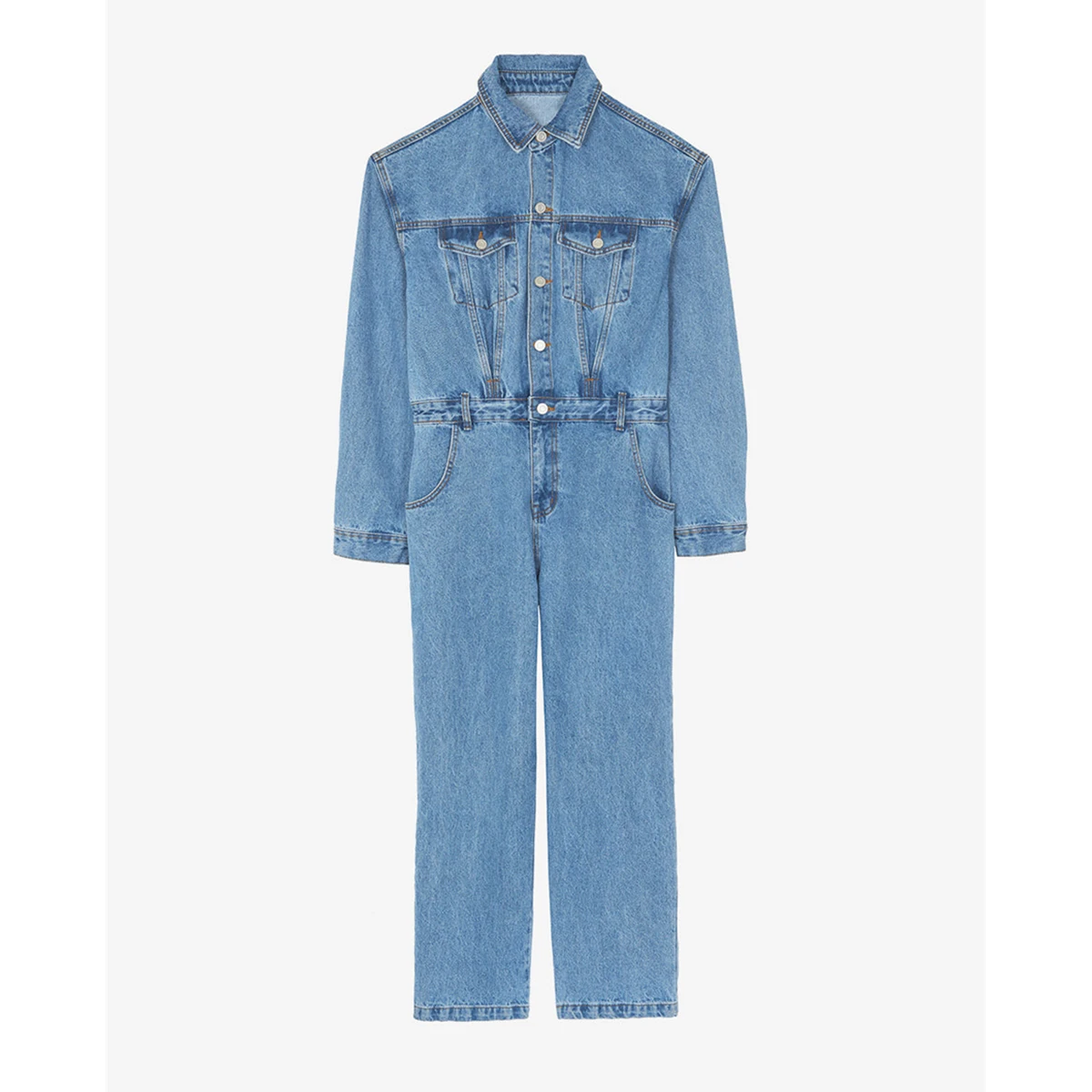 Custom One Piece Jeans Long Sleeve Stone Wash Girdling Denim Jumpsuit For Women