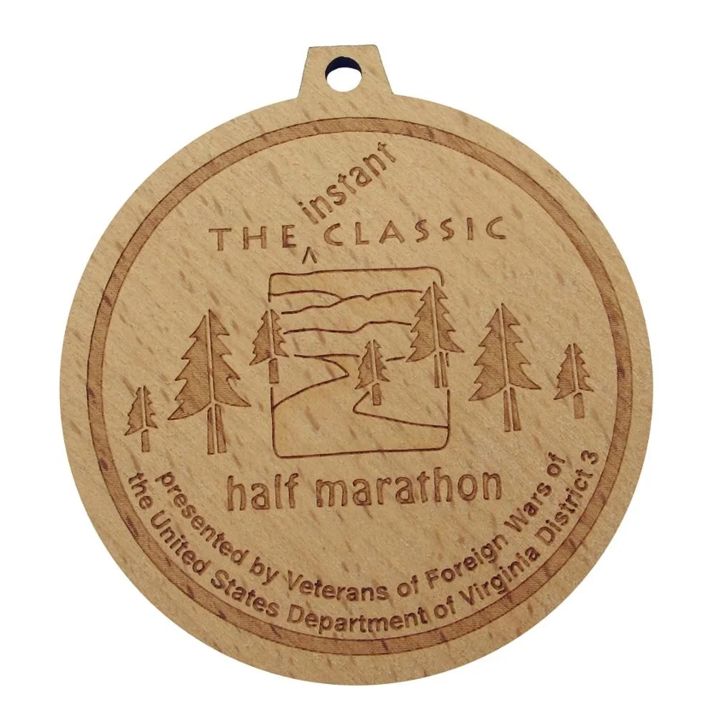 Customized logo wooden sports racing runner award medal