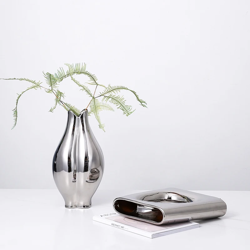 FLOLENCO Hollow Geometric Decorative Flower Vase for Interior Desktop Living Room Home Decor Ceramic Vase