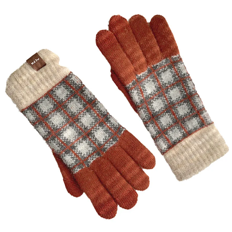 Women Plaid Gloves Winter Touch Screen Gloves Wool Fleece Warm Mitten Wool Cold Weather Gloves for Winter Drive Outdoor