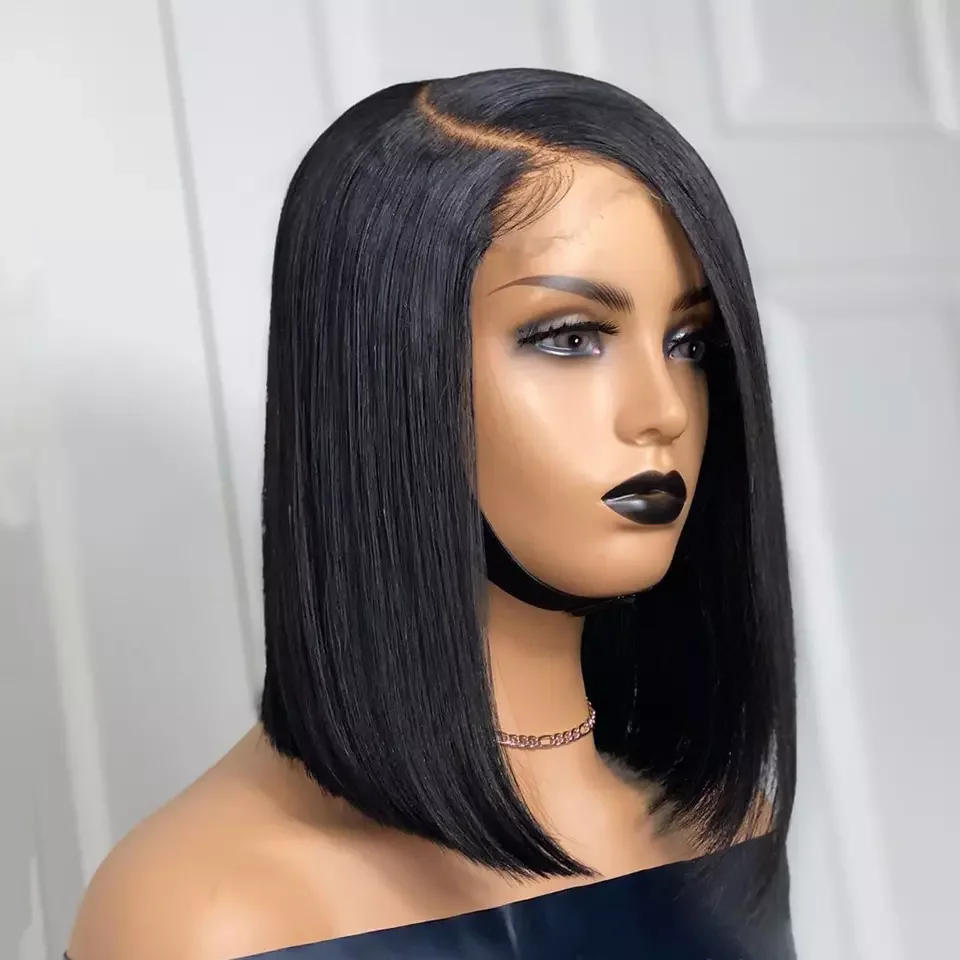 
2021 New Style Short BOB Wig Brazilian Virgin Human Hair Lace Front Wig,Silky Straight Lace Frontal BOB for Black Women 