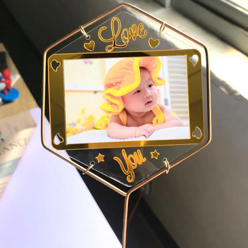 2021 Hot Sale cake toppers happy birthday acrylic Insert photo flowe Cup cake Decorations