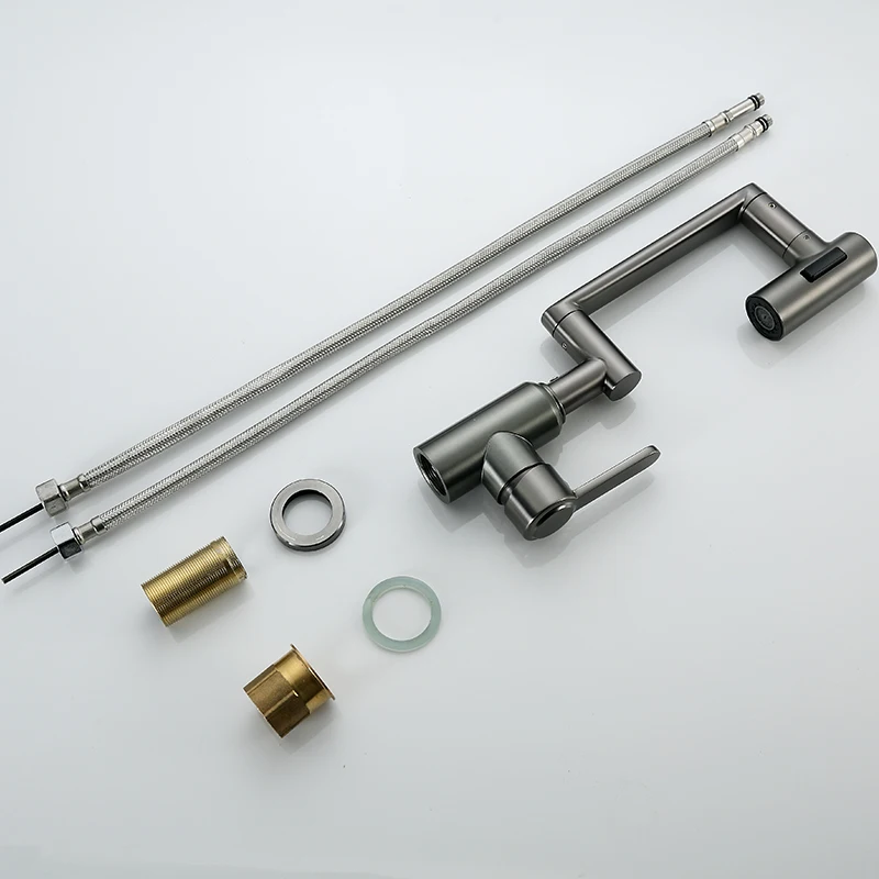 New Design Brushed Nickel Bathroom Faucet 360 Degree Pull Out Sprayer Basin Mixer Water Tap for Bathroom Washbasin