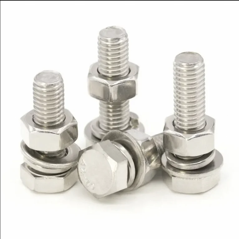 Stainless Steel SS A2-70 A2-80 A4-70 A4-80 Combination of Hex Bolt and Nut with Plain Washer and Spring Washer