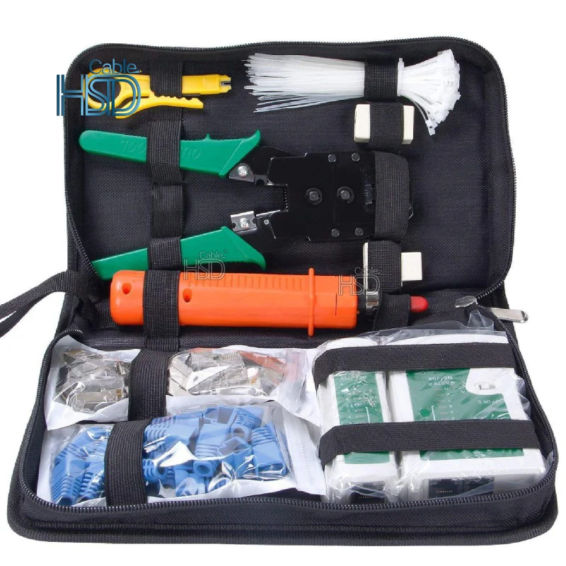 Professional Cat6 Network multi Crimper Cuts Strips RJ45 Rj12 RJ11 Crimp including network cable tester kit set Custom Package