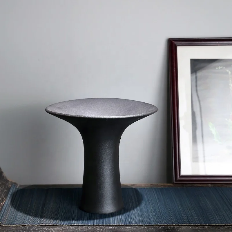 Ohararyu Ikebana ceramic vase  waist tied  frosted black modern Japanese style retro flower arrangement vessel