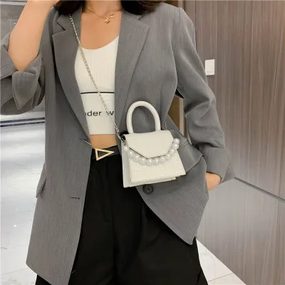 M197 trend ins elegant spring single shoulder purses pearl slant bag ladies square handbag small chain satchel